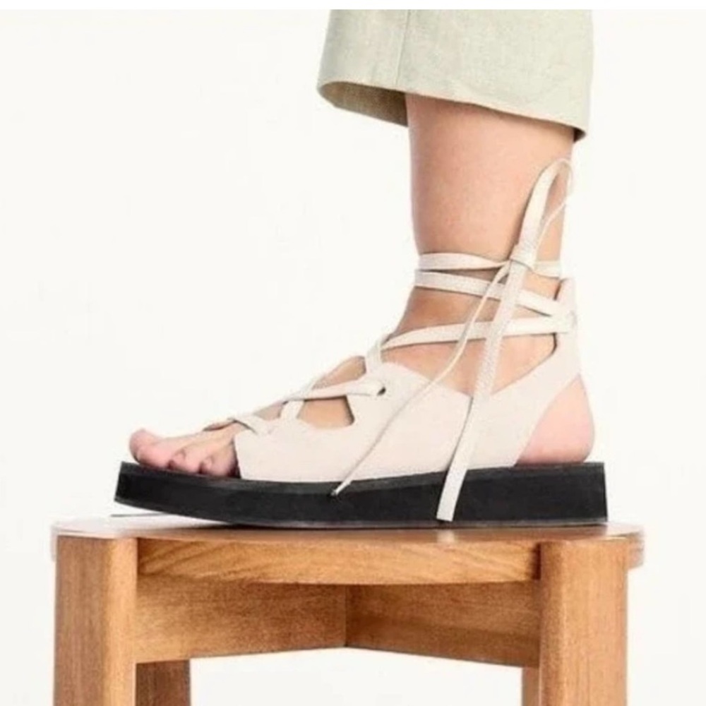 J. Crew Lace-Up Mini Wedge Suede Sandals in Natural/Ivory
